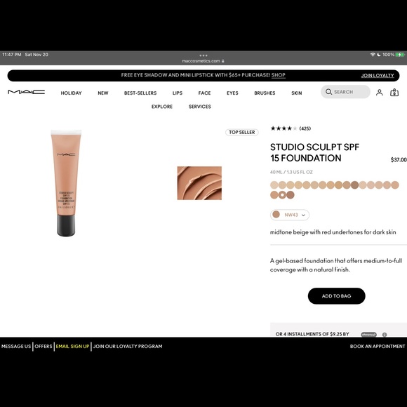 MAC COSMETICS- Studio Sculpt SPF15 Foundation {NW43} - Picture 2 of 13